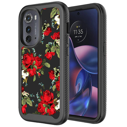 For Motorola Moto Edge 2022 Stylish Flower Design 2in1 Hybrid Armor Hard Rubber TPU Shockproof Front Frame  Phone Case Cover