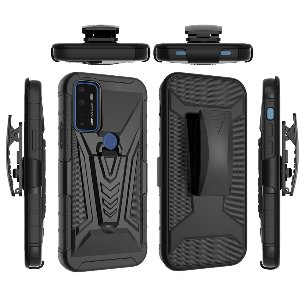 For Cricket Dream 5G 3 in 1 Rugged Swivel Belt Clip Holster Heavy Duty Tuff Hybrid Armor Rubber TPU with Kickstand Stand  Phone Case Cover