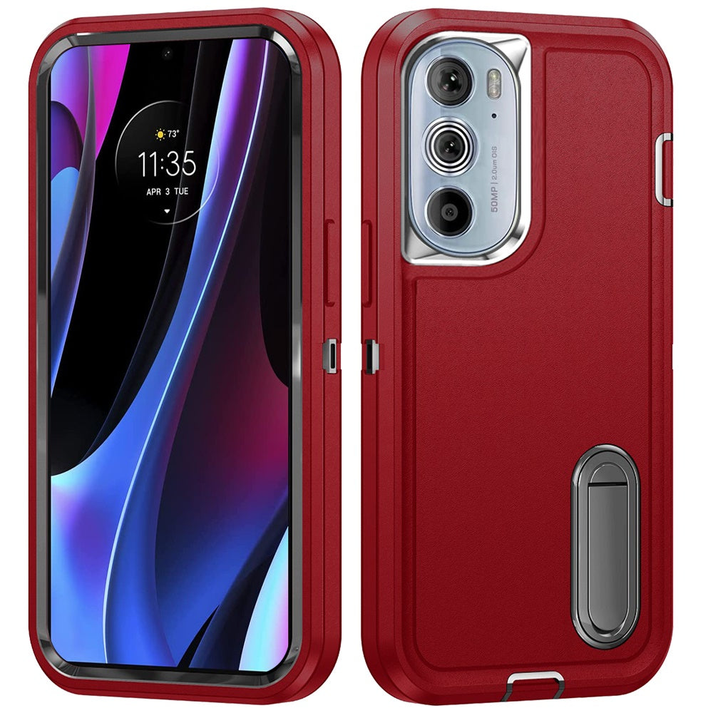 For Motorola Edge+ 2022 /Edge Plus Hybrid 3 Layers 3in1 Hard PC Shockproof with Kickstand Heavy Duty Rubber Anti-Drop  Phone Case Cover