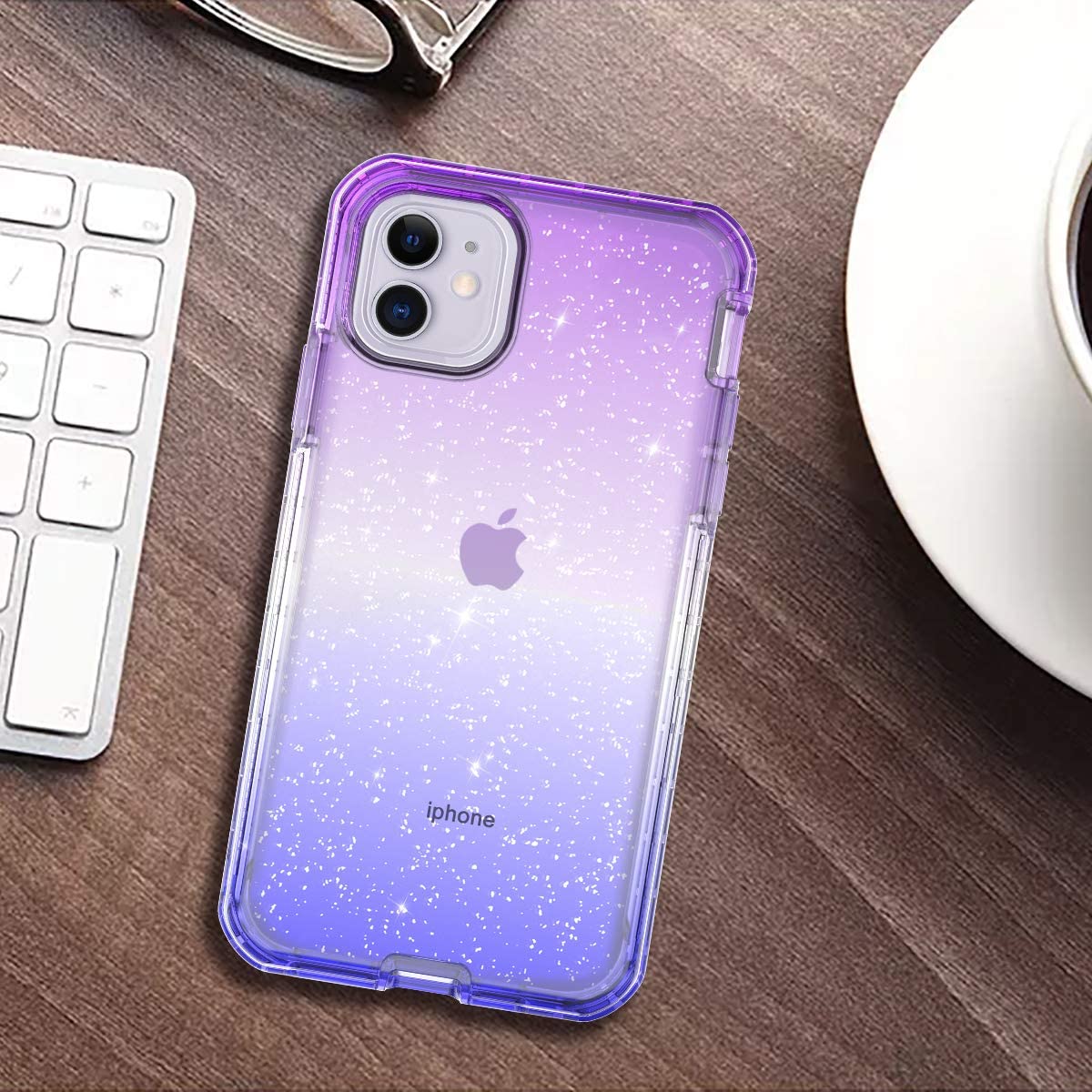 For Apple iPhone 13 Pro Max Mini Clear Gradient Glitter Bling Sparkly Hybrid Hard PC Soft TPU Bumper and Front Frame Drop Protective  Phone Case Cover