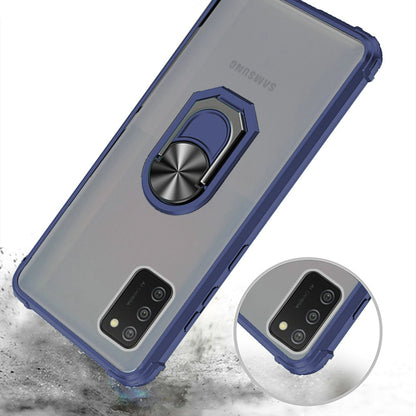 For Samsung Galaxy A02S Clear Silicone Shockproof Tuff Hybrid Protection Cover Transparent TPU with Magnetic Ring Kickstand Blue Phone Case Cover