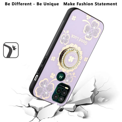 For OnePlus Nord N20 5G Diamond Bling Sparkly Glitter Ornaments Hybrid with Ring Kickstand Rugged Fashion Purple Good Luck Floral Phone Case Cover