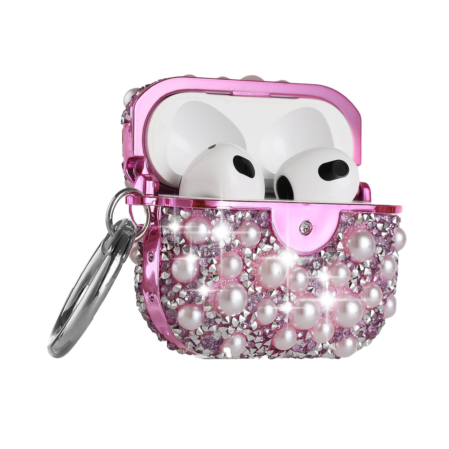 For Apple AirPods Pro Pearl Diamond Glitter Hybrid Bling Crystal Rhinestone Protective Accessories with Keychain  Phone Case Cover