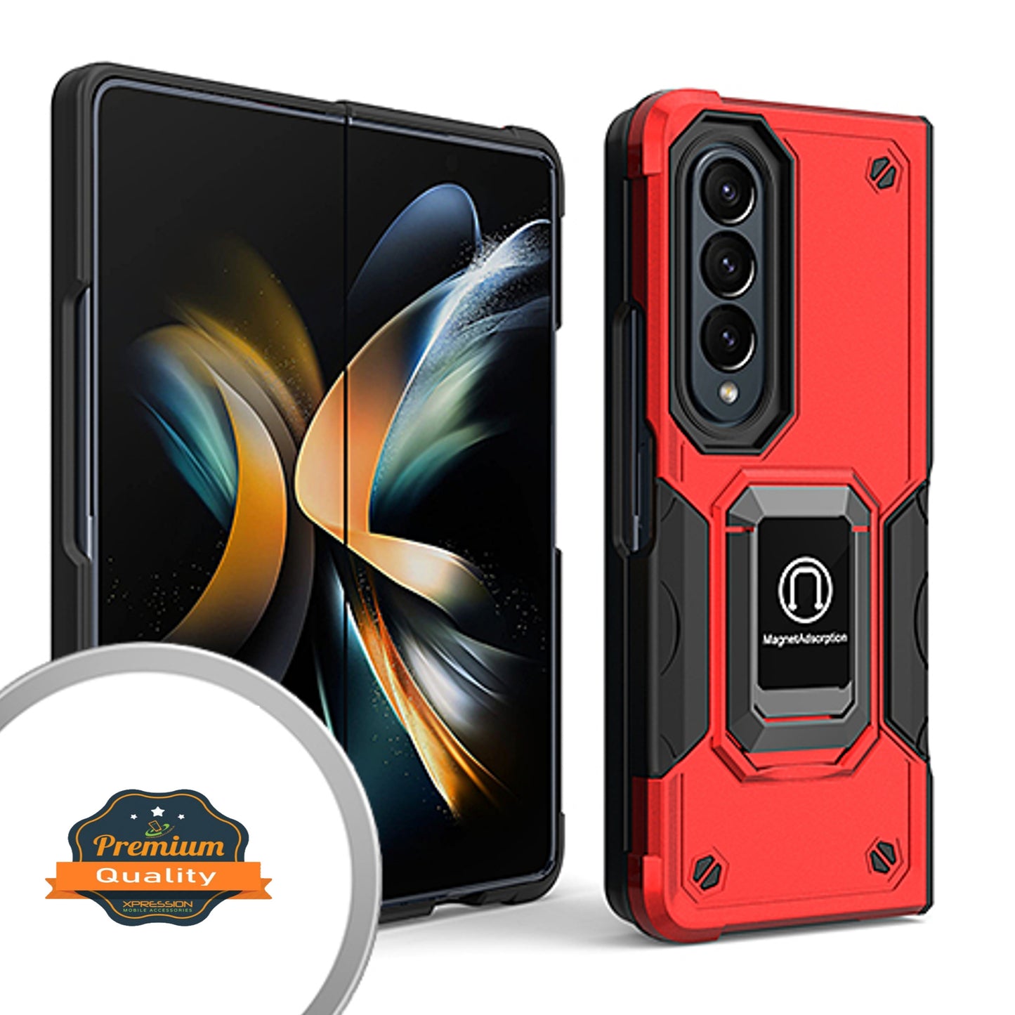 For Samsung Galaxy Z Fold 4 5G Heavy Duty Hybrid with Kickstand Ring Stand, Support Magnetic Car Mount Rugged TPU Shell  Phone Case Cover