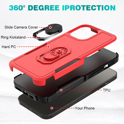 For Apple iPhone 11 (6.1") Hybrid Rugged Hard Drop-Proof 3 Layer Protection Military Grade Armor with Metal Ring Stand  Phone Case Cover