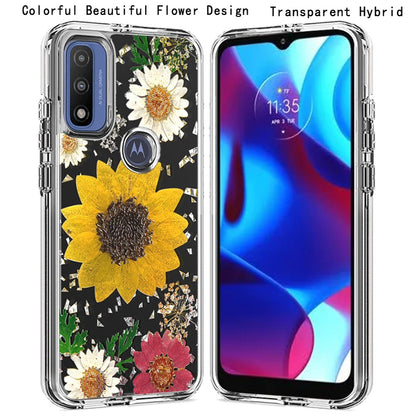 For Motorola Moto G Power 2022 (6.5") Glitter Floral Print Pattern Clear Design Shockproof Hybrid Fashion Sparkle Rubber TPU  Phone Case Cover