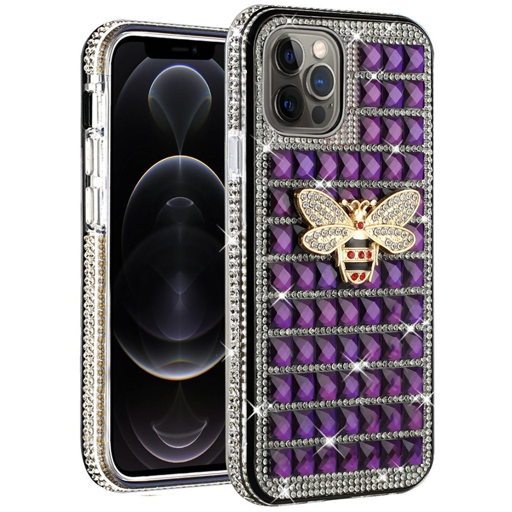 For Apple iPhone 12 Pro Max (6.7") Fashion Luxury 3D Bling Diamonds Rhinestone Jeweled Ornament Shiny Crystal Hybrid Hard  Phone Case Cover