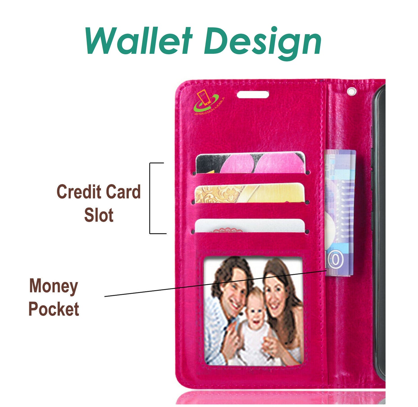 For TCL REVVL V Plus 5G Luxury Leather Wallet Case with Credit Card Holder Storage Lanyard Kickstand & Magnetic Flip Hot Pink Phone Case Cover