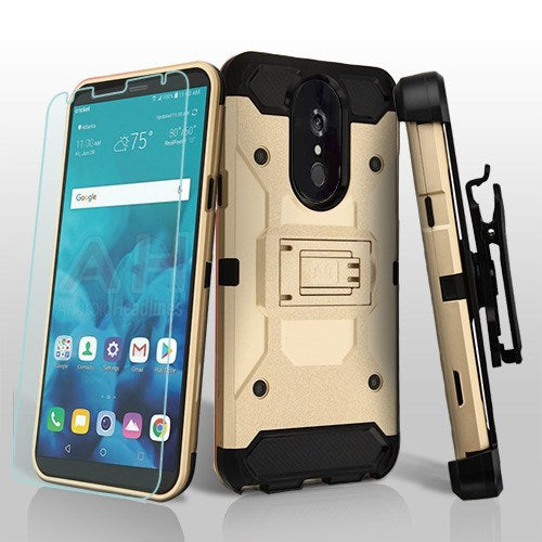 For LG Stylo 4 / Stylo 4 Plus Hybrid Armor with Belt Clip Holster Kickstand Hard PC Cases Shockproof + Screen Protector Gold Phone Case Cover