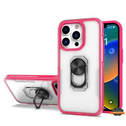 For Apple iPhone 11 (6.1") Transparent Hybrid PC Magnetic Ring Stand (work with Car Mount) Detachable Frame Bumper  Phone Case Cover