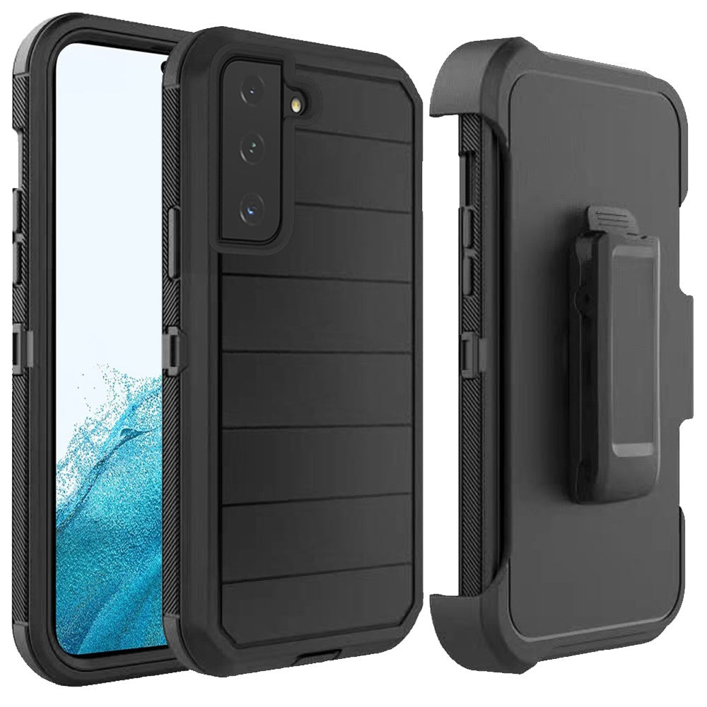 For Samsung Galaxy S22+ Plus Combo 3in1 Holster Heavy Duty Rugged with Swivel Belt Clip and Kickstand Black Phone Case Cover