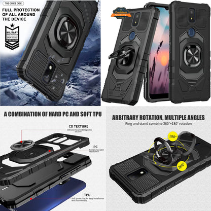 For Apple iPhone 14 Plus (6.7") Full-Body 2in1 Magnetic Car Mount Metal Ring Holder Kickstand Heavy Duty Hybrid Armor  Phone Case Cover