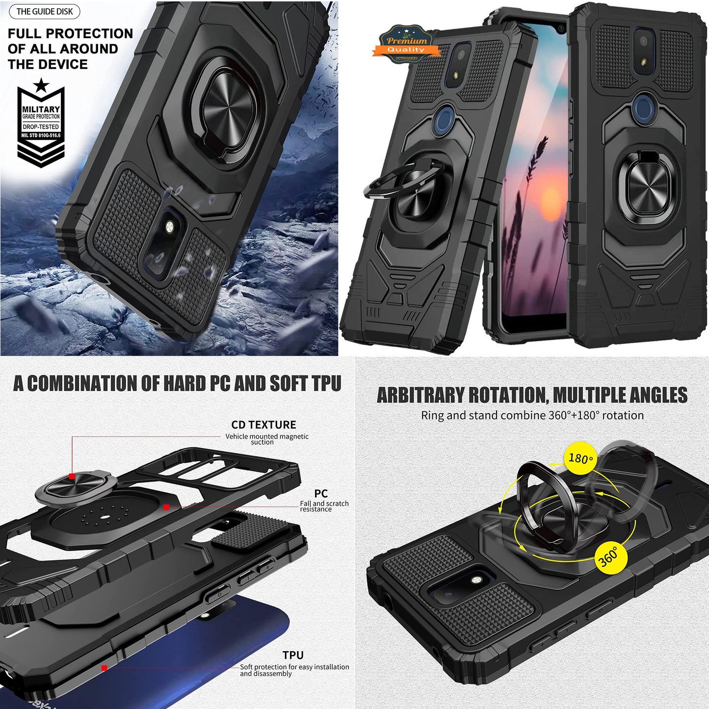 For T-Mobile Revvl 6 Pro 5G /Revvl 6 5G Full-Body 2in1 Magnetic Car Mount Metal Ring Holder Kickstand Heavy Duty Hybrid  Phone Case Cover