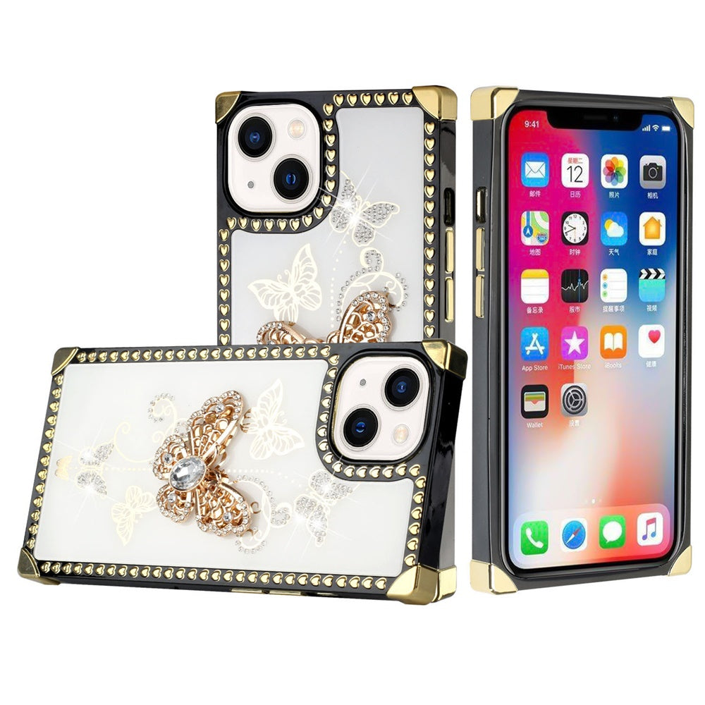 For Apple iPhone 12 /12 Pro (6.1") Fashion 3D Butterfly Square Hearts Diamonds Bling Sparkly Ornaments  Phone Case Cover