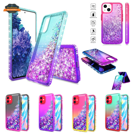 For Apple iPhone 13 (6.1") Gradient Quicksand Glitter Flowing Liquid Floating Sparkly Bling Diamond TPU Rubber Hybrid  Phone Case Cover