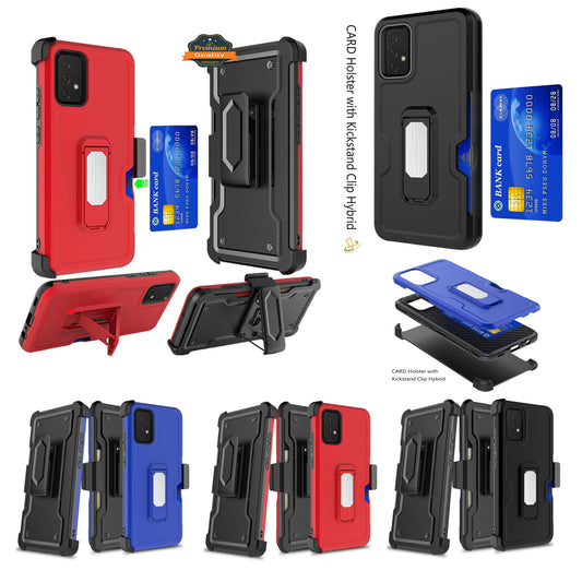 For Samsung Galaxy A12 5G Armor Belt Clip with Credit Card Holder, Holster, Kickstand Protective Full Body Heavy Duty Hybrid  Phone Case Cover