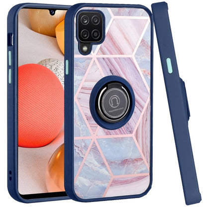 For Samsung Galaxy A42 5G Unique Marble Design with Magnetic Ring Kickstand Holder Hybrid TPU Hard PC Shockproof Armor  Phone Case Cover