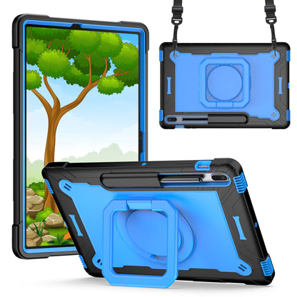 Case for Apple iPad Air 4 / iPad Air 5 / iPad Pro (11 inch) Tough Hybrid Armor 3in1 with 360 Degree Rotating Kickstand & Shoulder Strap Shockproof Black / Blue Tablet Cover