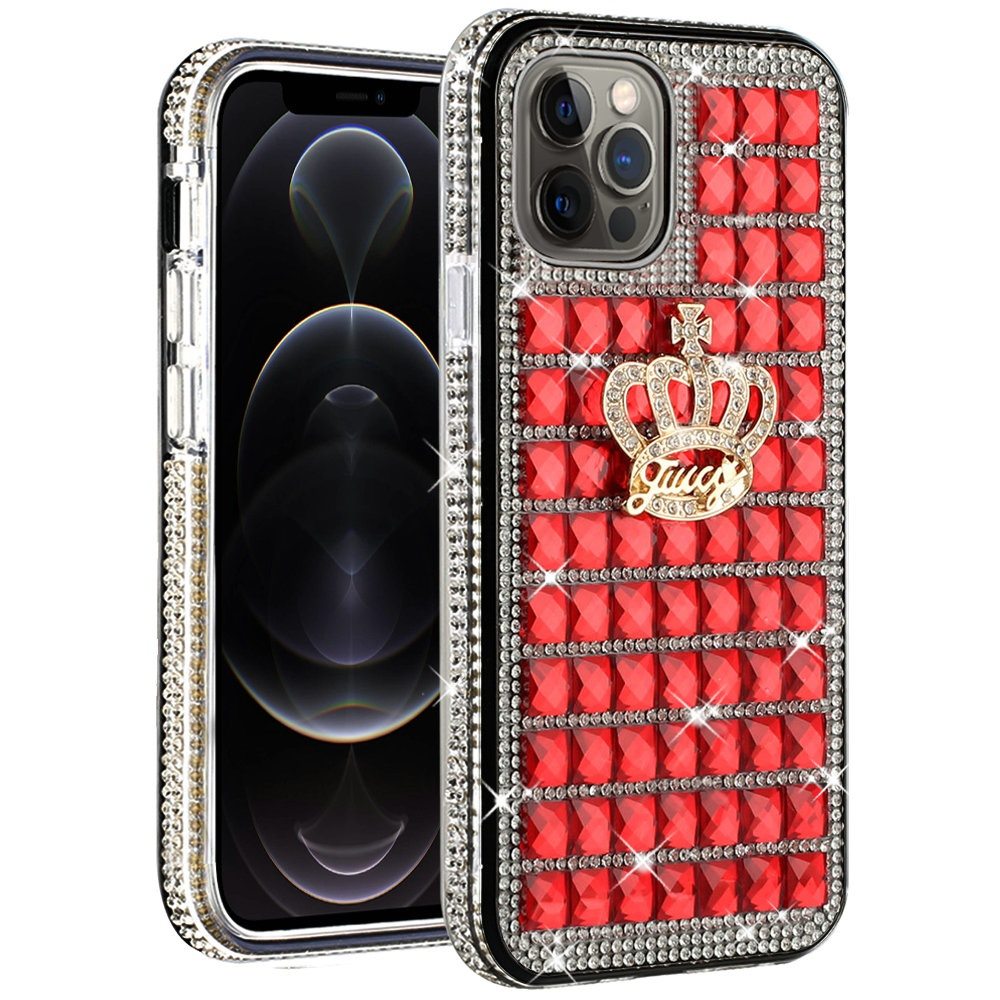 For Apple iPhone 12 Pro Max (6.7") Fashion Luxury 3D Bling Diamonds Rhinestone Jeweled Ornament Shiny Crystal Hybrid Hard  Phone Case Cover