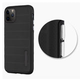 For Apple iPhone 11 (6.1") Texture Brushed Line Shockproof Rugged Shield Non-Slip Hybrid Dual Layers Soft TPU + Hard PC Back Black Phone Case Cover