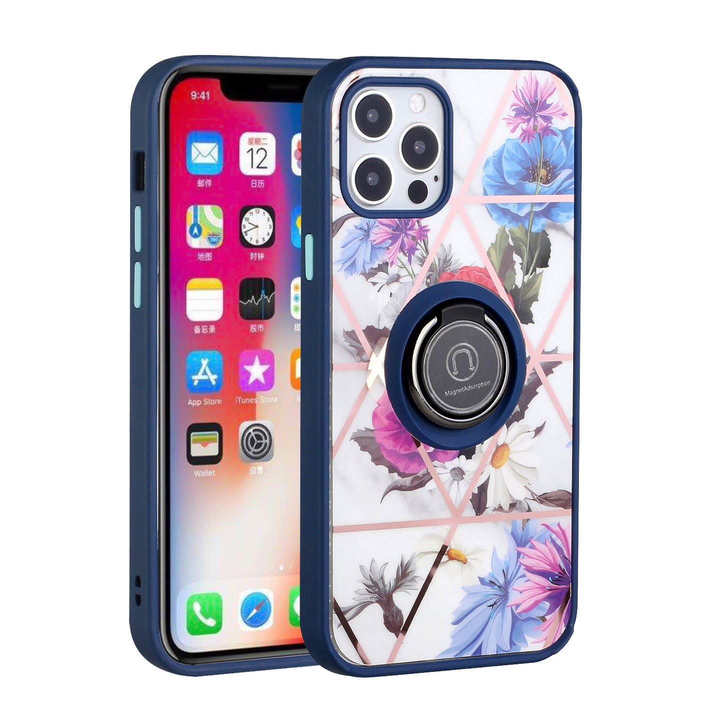 For Apple iPhone SE 2022 /SE 2020/8/7 Unique Marble Design with Magnetic Ring Kickstand Holder Hybrid TPU Shockproof  Phone Case Cover