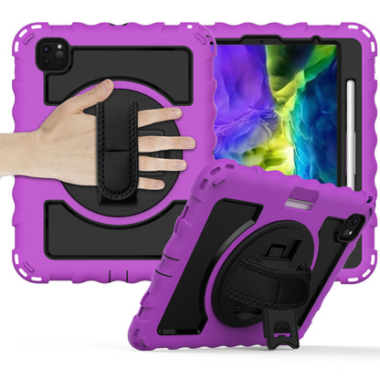 Case for Apple iPad Air 4 / iPad Air 5 / iPad Pro (11 inch) Hybrid 3in1 Armor Rugged with Built-in Kickstand 360° Rotatable Stand & Shoulder Hand Strap Corner Shockproof Purple Tablet Cover