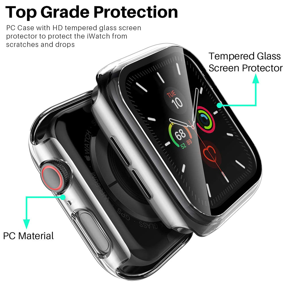 For Apple Watch 40mm SE 2nd Gen (2022) Ultra Clear Transparent PC with Built in Screen Protector Snap-on Full Cover Shell Rubber TPU + Hard PC Frame for iWatch SE 2022 (40mm) Clear