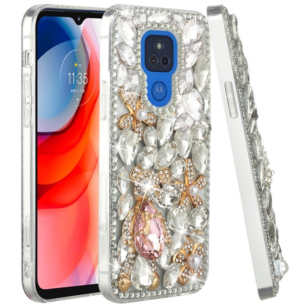 For Samsung Galaxy S22 Bling Clear Crystal 3D Full Diamonds Luxury Sparkle Rhinestone Hybrid TPU Protective Silver Panda Floral Phone Case Cover