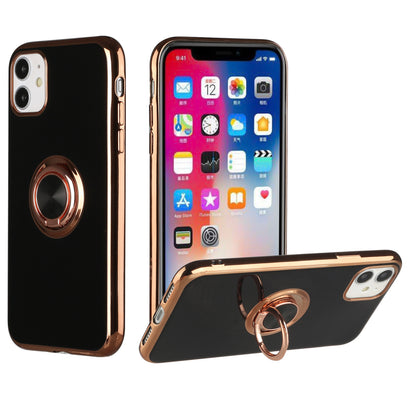 For Apple iPhone 11 (6.1") Slim Hybrid Metal Finger Ring Stand Electroplated Edges TPU Frame Shock-Absorption Bumper  Phone Case Cover