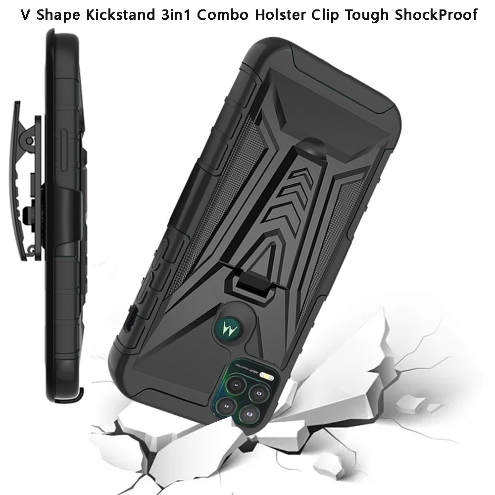 For Cricket Dream 5G 3 in 1 Rugged Swivel Belt Clip Holster Heavy Duty Tuff Hybrid Armor Rubber TPU with Kickstand Stand  Phone Case Cover