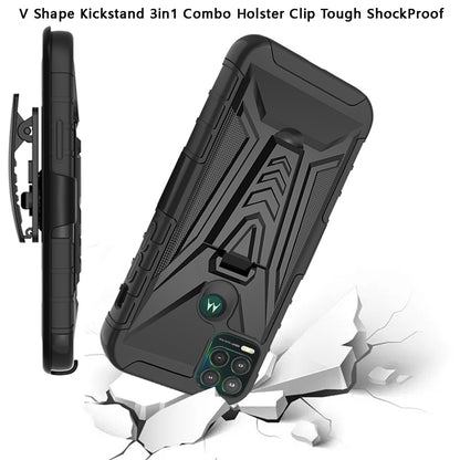 For Motorola Moto G 5G UW (Verizon) 3 in 1 Rugged Belt Clip Holster Heavy Duty Hybrid Tough Armor Rubber with Kickstand Stand Black Phone Case Cover