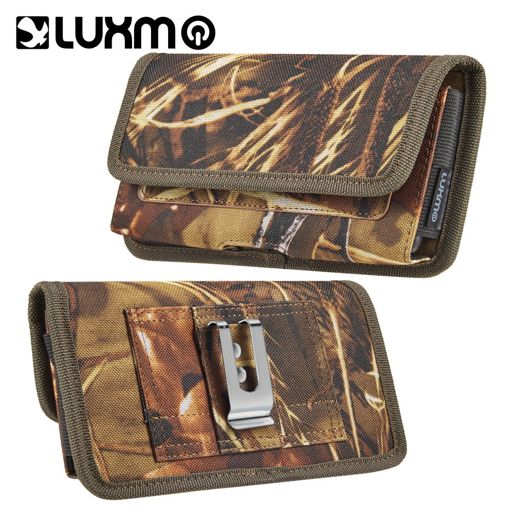 Universal Horizontal Nylon Cell Phone Holster Case with Dual Credit Card Slots, Belt Clip Pouch and Belt Loop for Apple iPhone Samsung Galaxy LG Moto All Mobile phones Size 6.3" Universal Nylon [Camo Print]