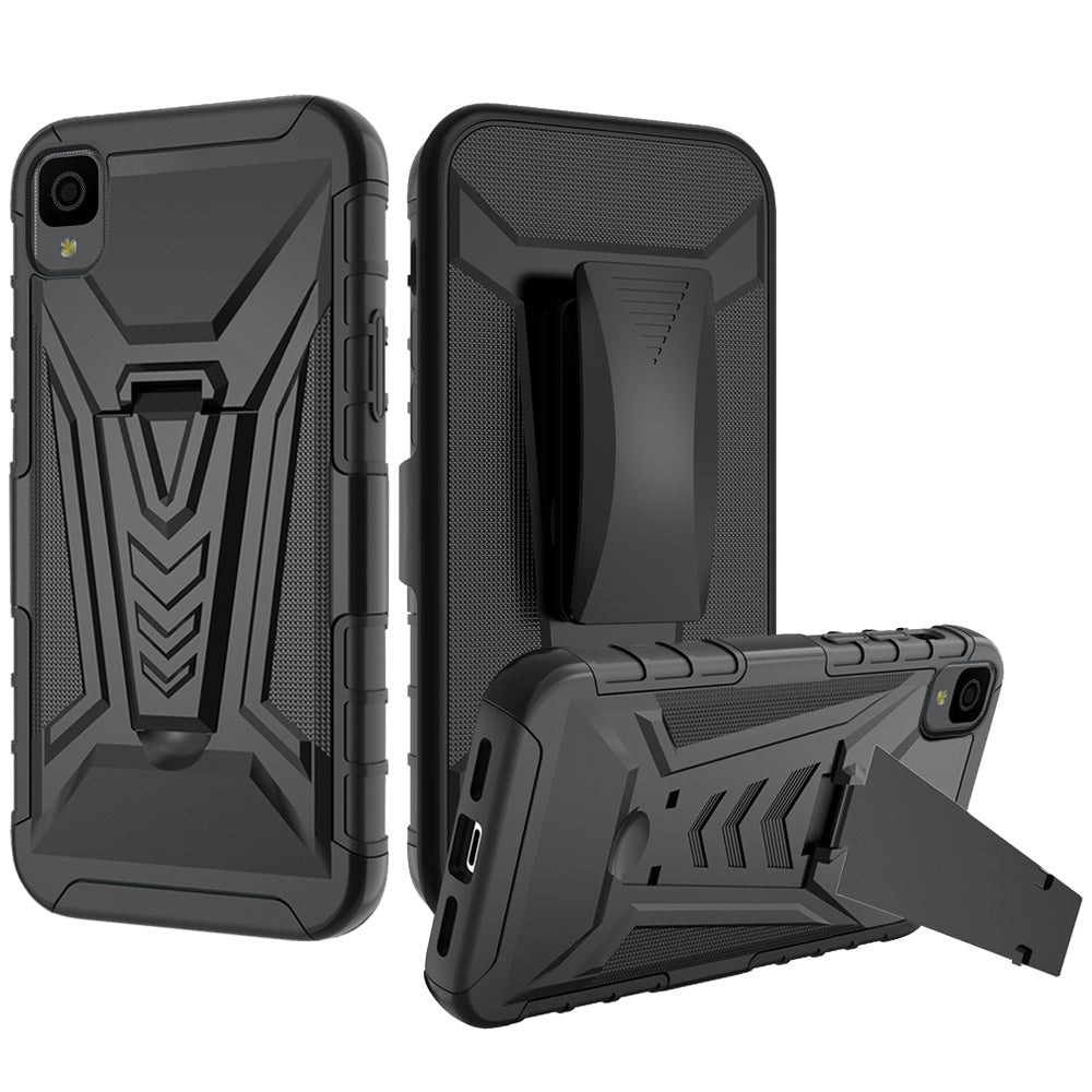 For TCL 30 LE T602DL /TCL 30z Combo Rugged Swivel Belt Clip Holster Heavy Duty Hybrid Armor Rubber with Kickstand Stand  Phone Case Cover