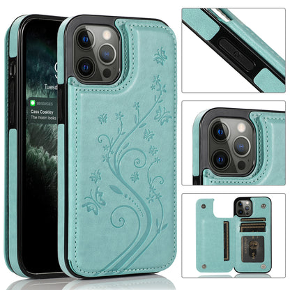 For Apple iPhone 13 (6.1")PU Leather Design [Two Magnetic Clasp] [Card Slots] Stand Function Shockproof Back Wallet Flip  Phone Case Cover