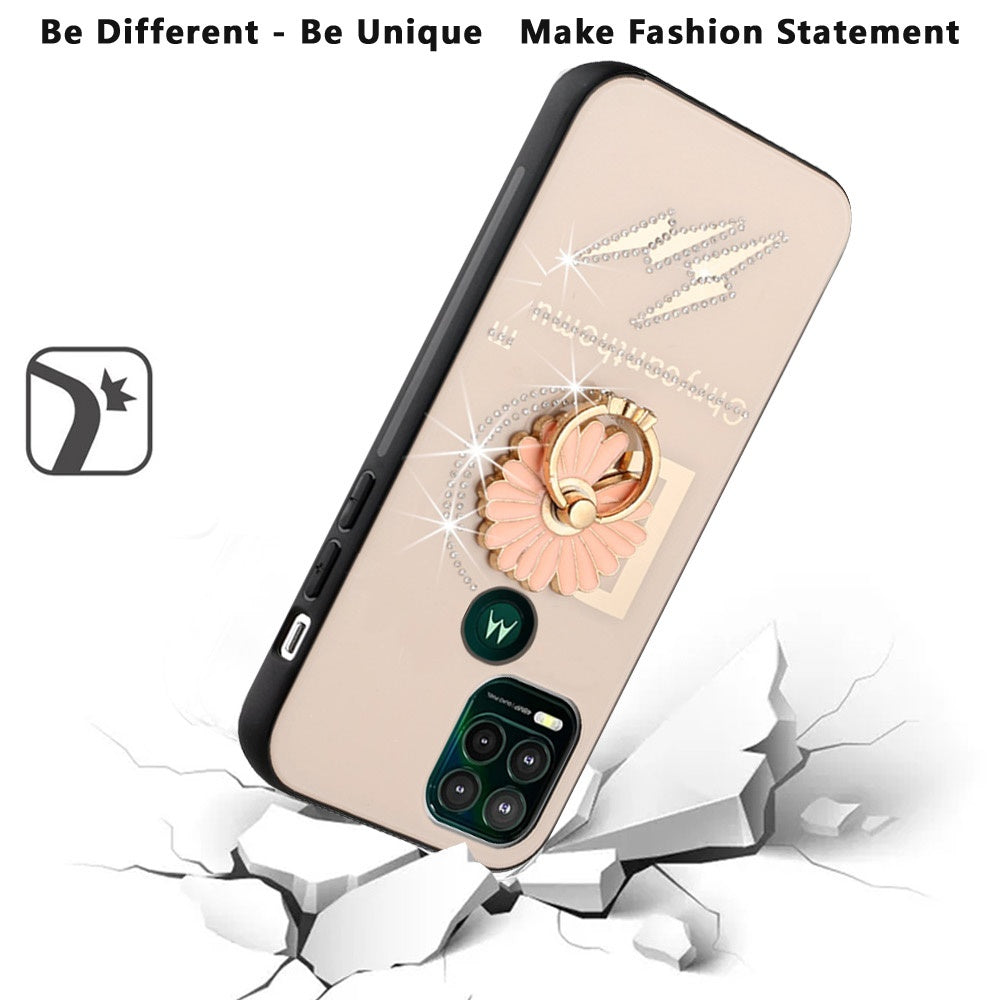 For Apple iPhone 13 Pro Max (6.7") Diamond Bling Sparkly Glitter Ornaments Engraving Hybrid Armor with Ring Stand Holder Fashion  Phone Case Cover