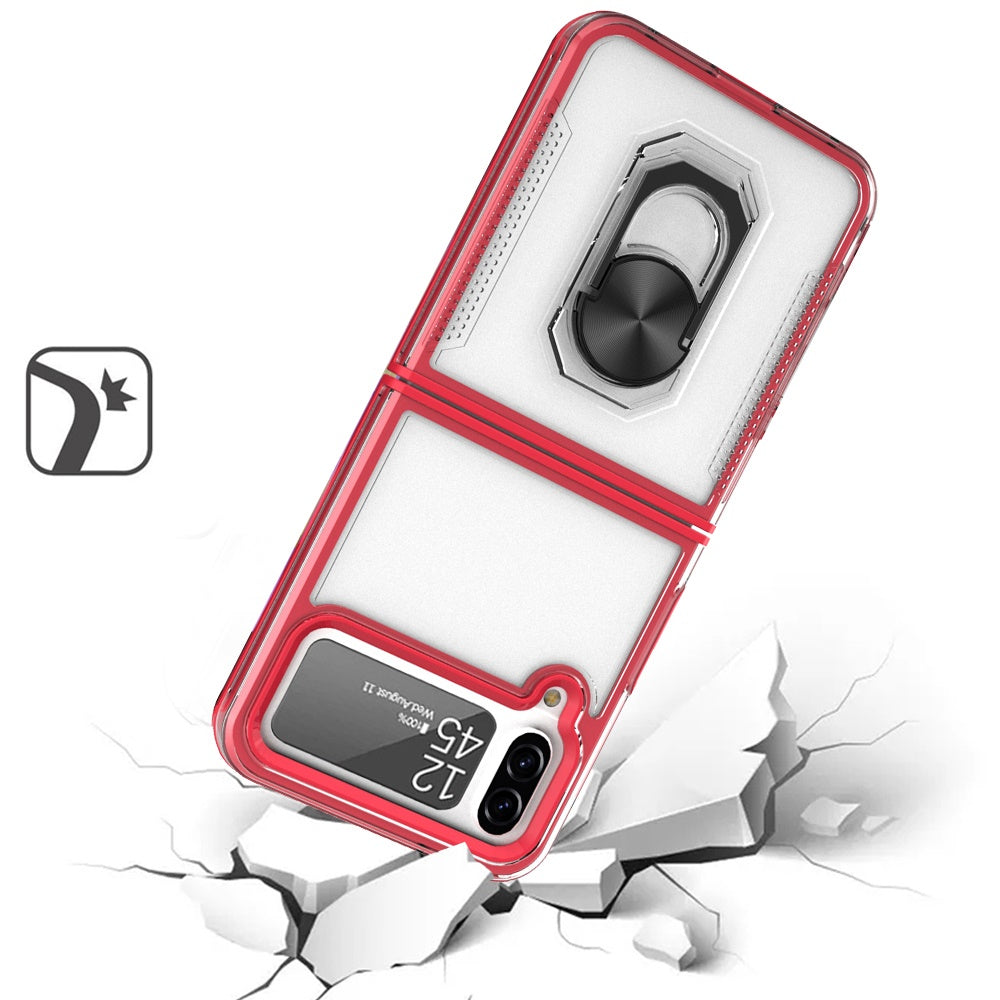 For Samsung Galaxy Z Flip 4 5G Clear Transparent Armor Defender Shockproof Hybrid with Ring Holder Kickstand  Phone Case Cover