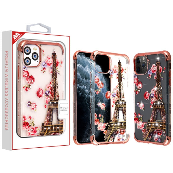 For Apple iPhone 11 Pro Stylish Design Bling Hybrid Rubber TPU Hard PC Shockproof Armor Rugged Slim Paris Flowers Bloom Phone Case Cover