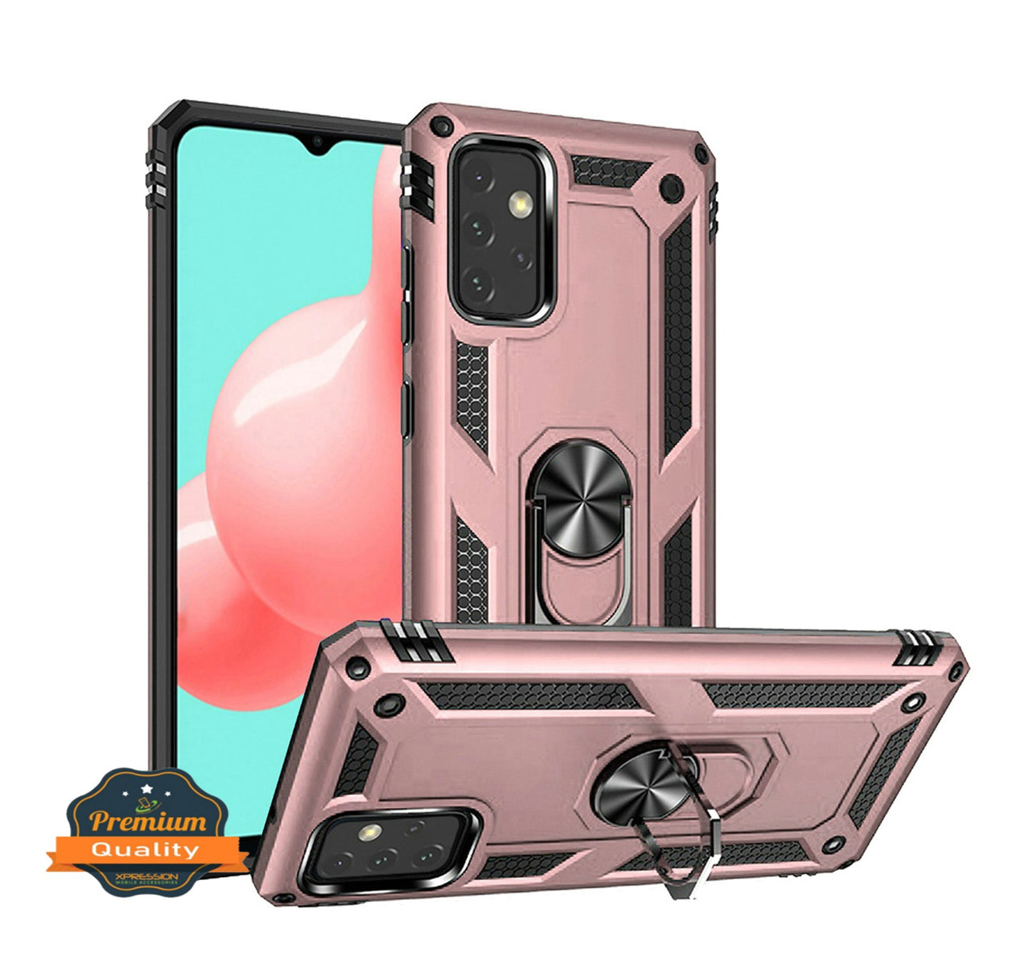 For Samsung Galaxy A22 5G Armor Hybrid Durable 360 Degree Rotatable Ring Stand Holder Kickstand 2in1 Fit Magnetic Car Mount Rose Gold Phone Case Cover