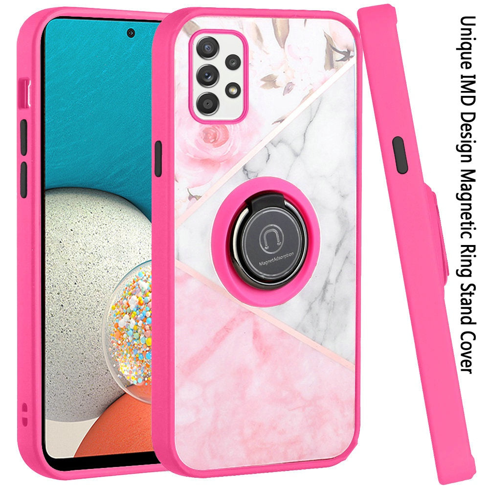 For Samsung Galaxy A53 5G Unique Marble Design with Magnetic Ring Kickstand Holder Hybrid TPU Hard PC Shockproof Armor  Phone Case Cover