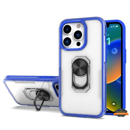 For Apple iPhone 11 (6.1") Transparent Hybrid PC Magnetic Ring Stand (work with Car Mount) Detachable Frame Bumper  Phone Case Cover