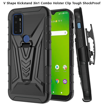 For Cricket Dream 5G 3 in 1 Rugged Swivel Belt Clip Holster Heavy Duty Tuff Hybrid Armor Rubber TPU with Kickstand Stand  Phone Case Cover