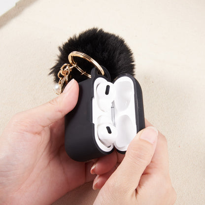 For Apple AirPods Series 3 (2021) Silicone Skin Cute Fur Ball Ornament Keychain 3 in 1 Fashion Thick TPU Gummy Luxury Soft Protective Earphone  Phone Case Cover