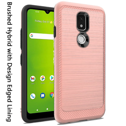 For Cricket Icon 3 (2021) Slim Protective Hybrid TPU 2-Piece Bumper Shockproof with Brushed Metal Texture Carbon Fiber Hard PC Back  Phone Case Cover