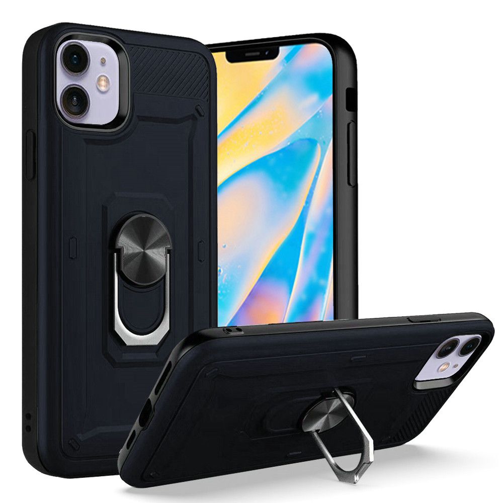 For Apple iPhone 12 Pro Max (6.7") Armor Hybrid Dual Layer 2in1 Military-Grade with 360° Rotating Metal Ring Holder Kickstand  Phone Case Cover