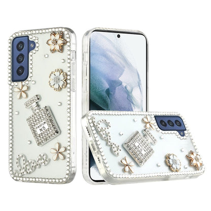 For Samsung Galaxy S21 Luxury Bling Clear Crystal 3D Full Diamonds Luxury Sparkle Rhinestone Hybrid Protective Perfume Hearts Flower Phone Case Cover