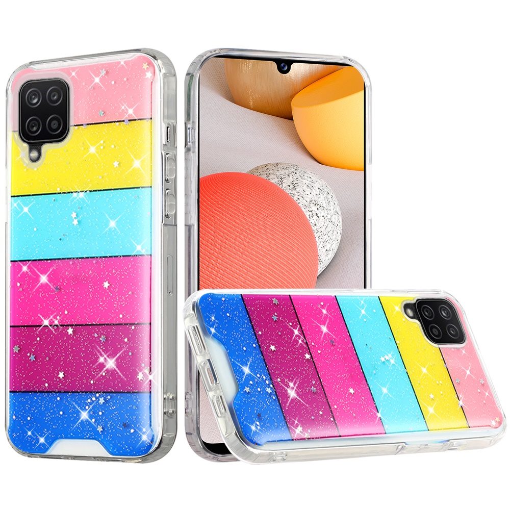 For Samsung Galaxy A42 5G Pattern Clear Design Transparent Glitter Bling Hybrid Plastic Hard Back TPU Bumper Rubber  Phone Case Cover