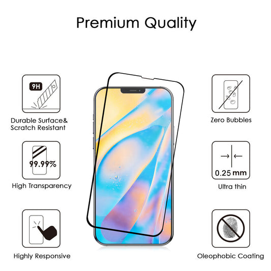 For Apple iPhone 13 Pro Max (6.7") Full-Coverage Tempered Glass Screen Protector [2.5D Round Edge] Tempered Glass Film 0.3mm Full Cover Clear Black Screen Protector