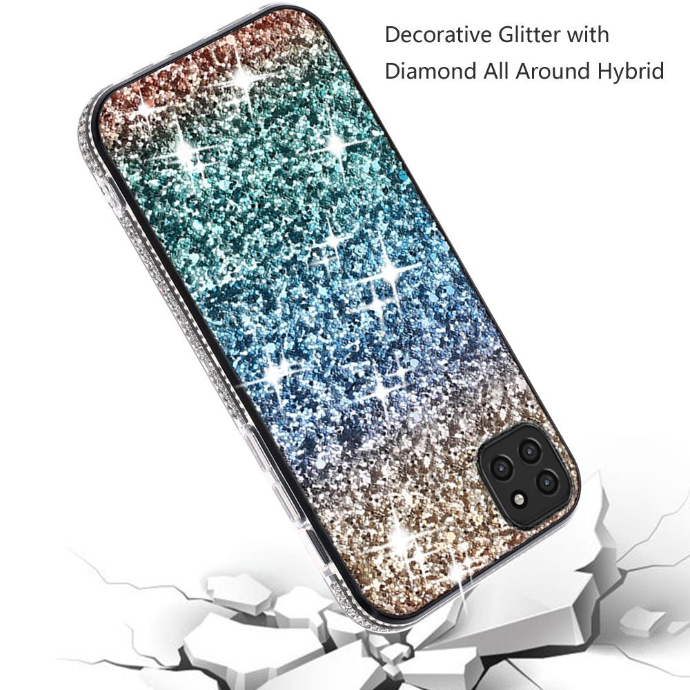 For Boost Mobile Celero 5G Rhinestone Sparkling Rainbow Gradual Glitter Full Diamond Bling Protective Hybrid Rugged Slim TPU  Phone Case Cover