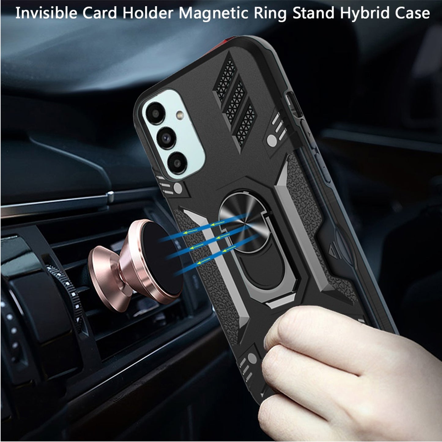 For Samsung Galaxy S22 Invisible Wallet Credit Card Holder with Ring Stand Kickstand Heavy Duty Slim Shockproof Hybrid  Phone Case Cover