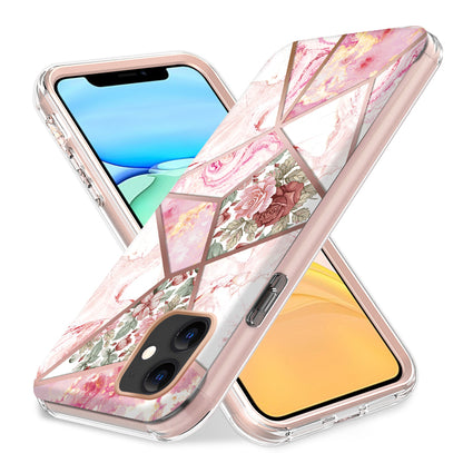 For Apple iPhone 13 (6.1") Dual Layer Hybrid Shockproof Fashion Design IMD Electroplating 2 in 1 Hard Plastic Rubber TPU Frame Armor  Phone Case Cover